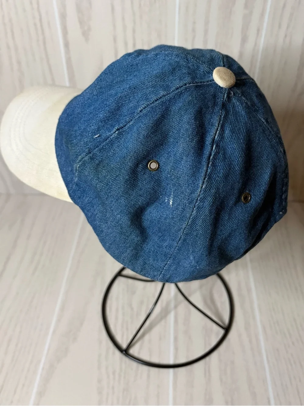 VINTAGE Winnie The Pooh Hat Blue Denim Cap Stretch Back 90s Disney Retro